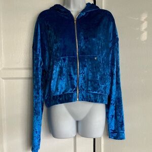 Fabletics Crushed Velour Zip-up Hoodie Jacket Blue Medium NWT